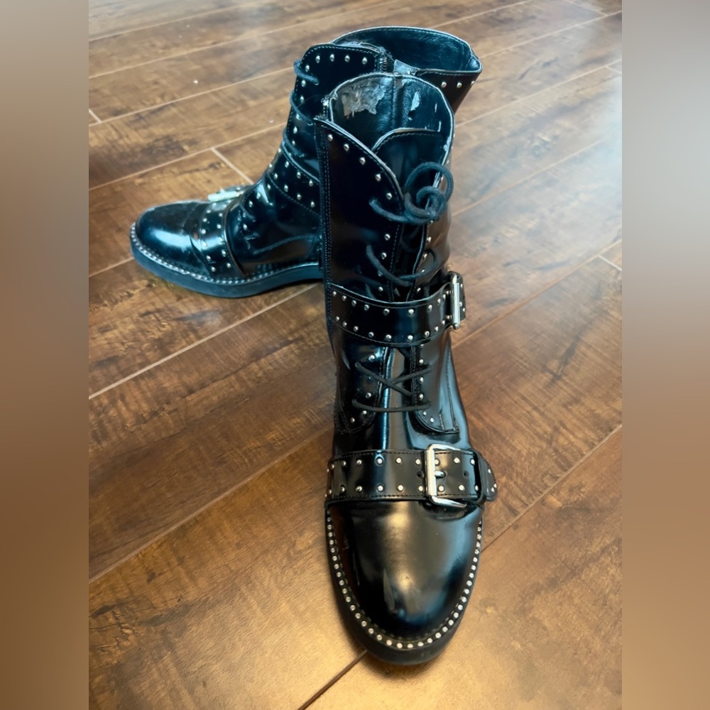 Browns B2B Black Leather Studded Buckle Boots